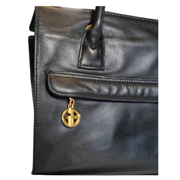 Giani Bernini Black Genuine Leather Satchel Tote Vintage-Era - Picture 2 of 12
